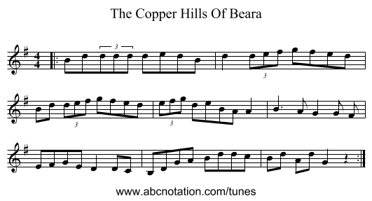 The Copper Hills Of Beara - staff notation