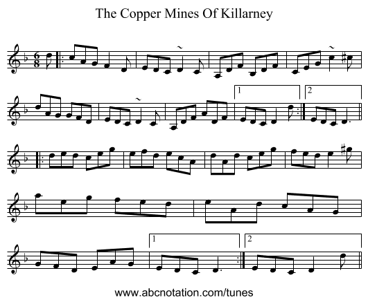 The Copper Mines Of Killarney - staff notation