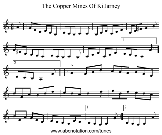 The Copper Mines Of Killarney - staff notation