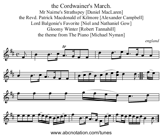 the Cordwainer's March. - staff notation