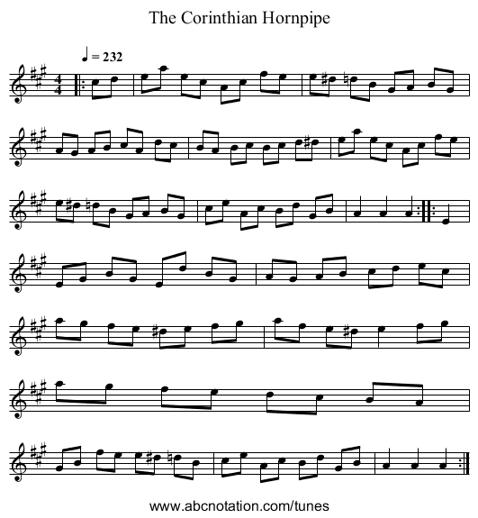 The Corinthian Hornpipe - staff notation
