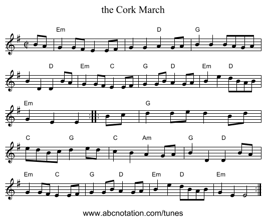 the Cork March - staff notation