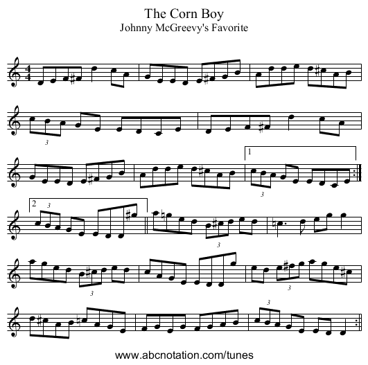 The Corn Boy - staff notation