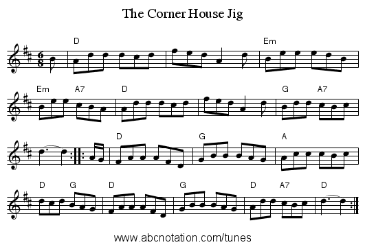 The Corner House Jig - staff notation