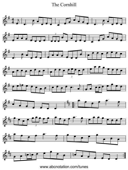 The Cornhill - staff notation