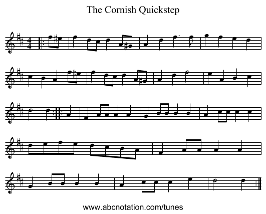 The Cornish Quickstep - staff notation
