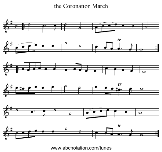 the Coronation March - staff notation