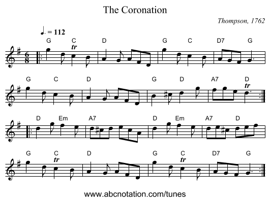 The Coronation - staff notation