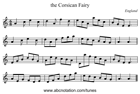 the Corsican Fairy - staff notation