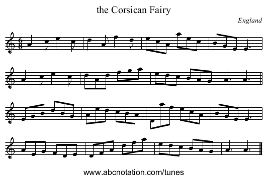 the Corsican Fairy - staff notation