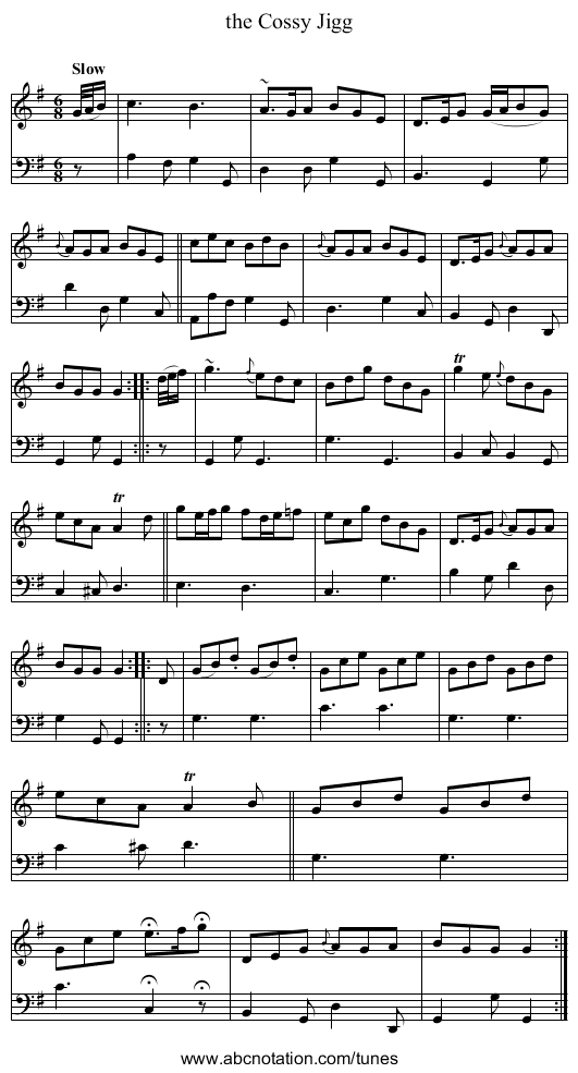 the Cossy Jigg - staff notation