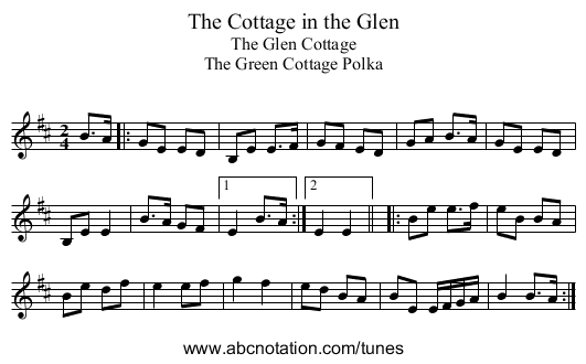 The Cottage in the Glen - staff notation