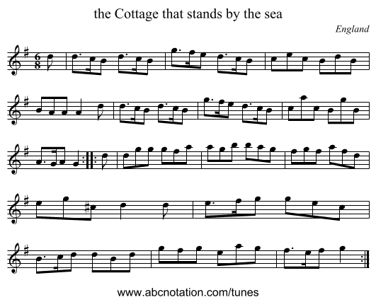 the Cottage that stands by the sea - staff notation