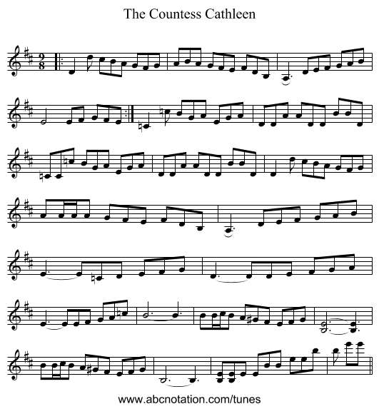 The Countess Cathleen - staff notation