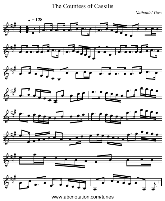The Countess of Cassilis - staff notation