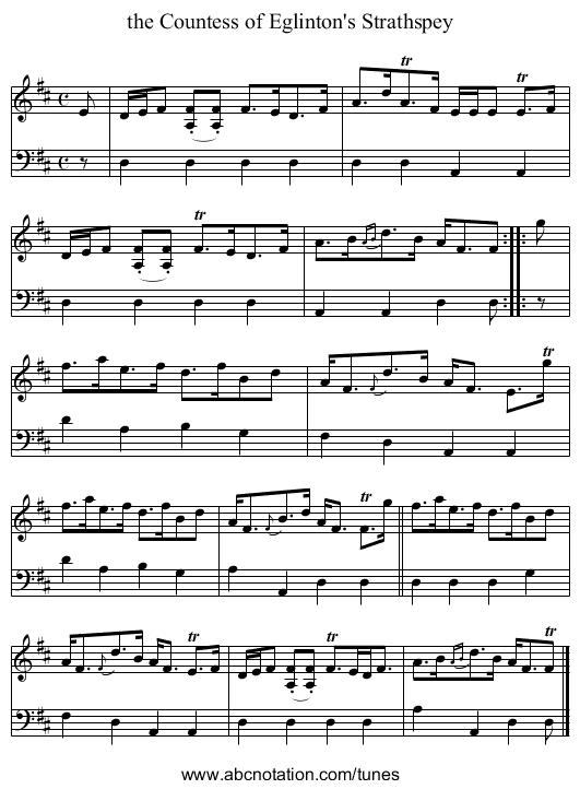 the Countess of Eglinton's Strathspey - staff notation