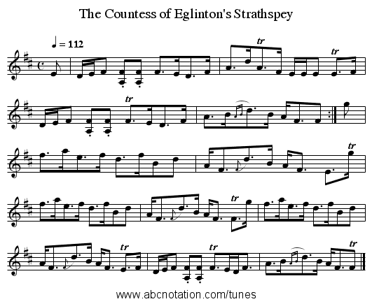 The Countess of Eglinton's Strathspey - staff notation