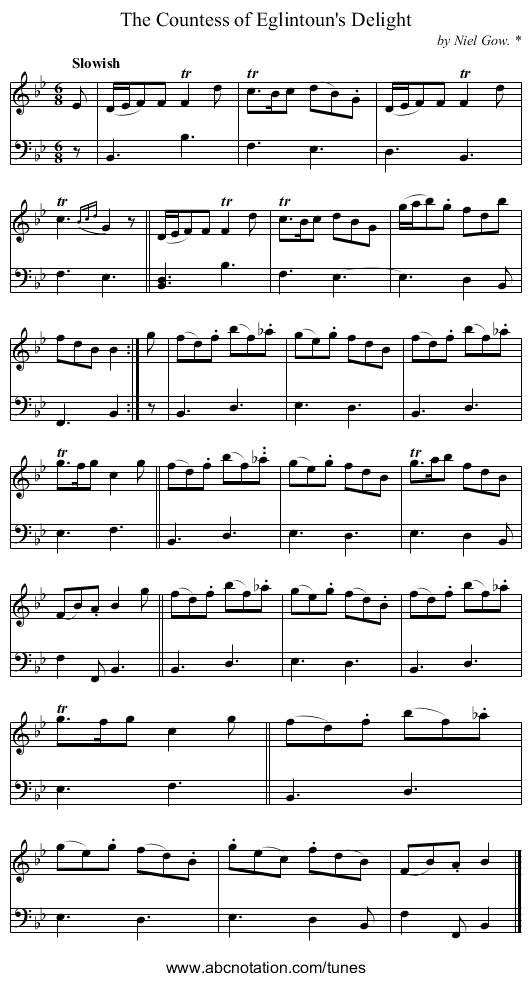 The Countess of Eglintoun's Delight - staff notation