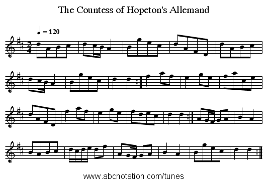 The Countess of Hopeton's Allemand - staff notation