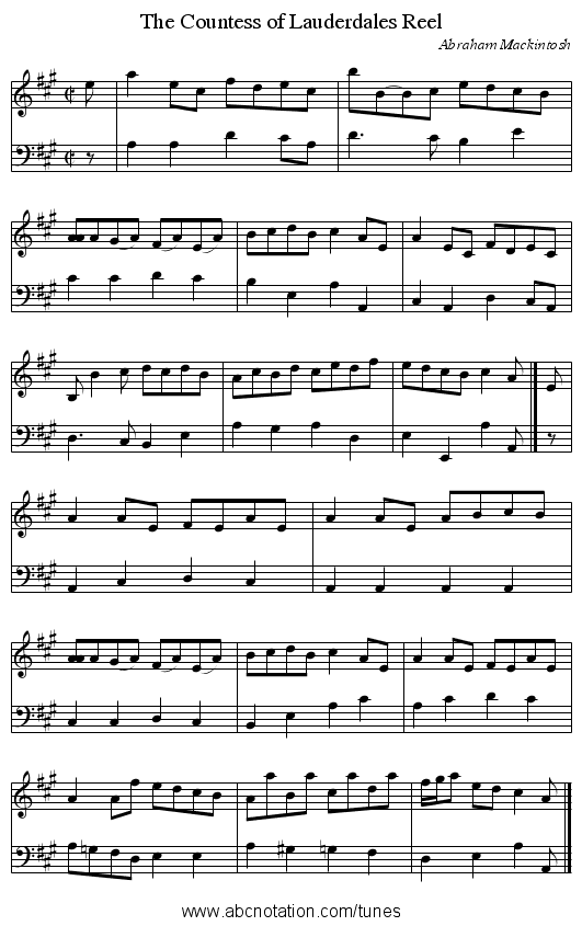 The Countess of Lauderdales Reel - staff notation