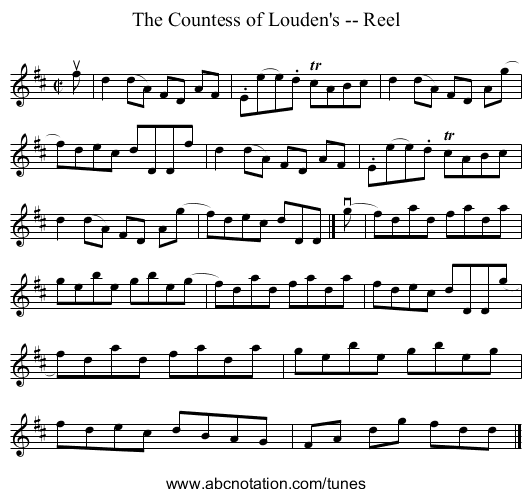 The Countess of Louden's -- Reel - staff notation