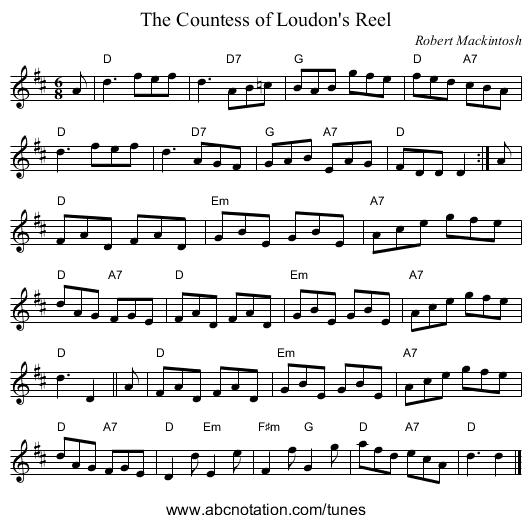 The Countess of Loudon's Reel - staff notation