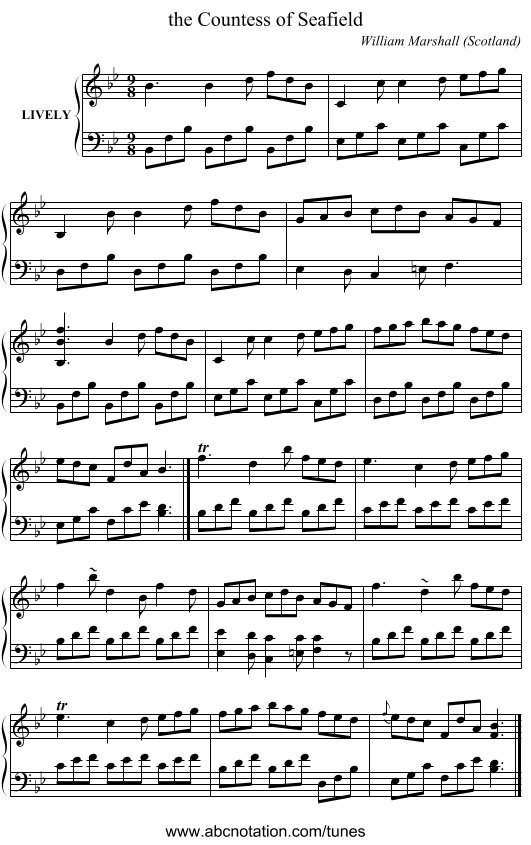 the Countess of Seafield - staff notation