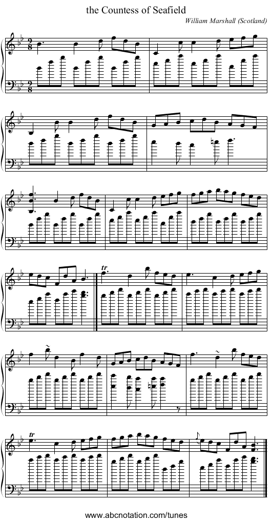 the Countess of Seafield - staff notation