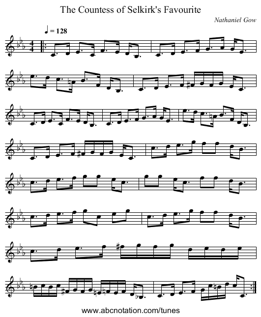 The Countess of Selkirk's Favourite - staff notation
