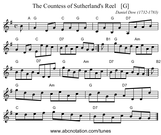 The Countess of Sutherland's Reel   [G] - staff notation
