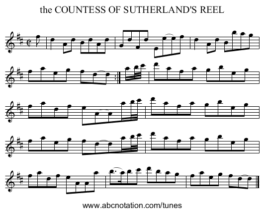 the COUNTESS OF SUTHERLAND'S REEL - staff notation