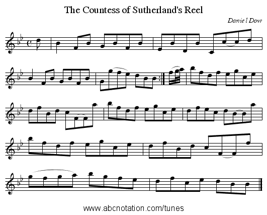 The Countess of Sutherland's Reel - staff notation
