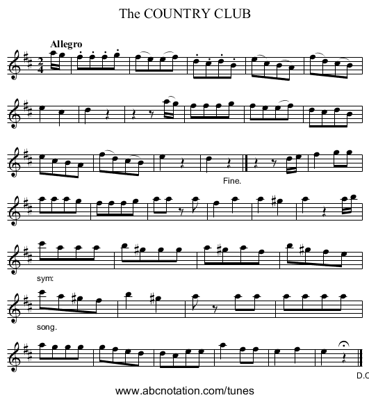 The COUNTRY CLUB - staff notation