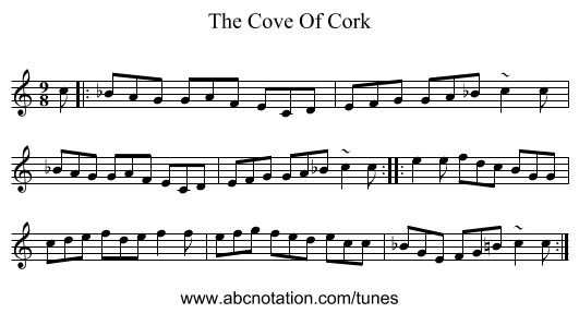 The Cove Of Cork - staff notation