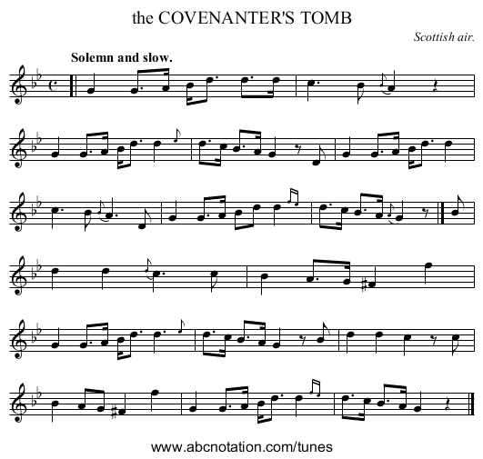 the COVENANTER'S TOMB - staff notation