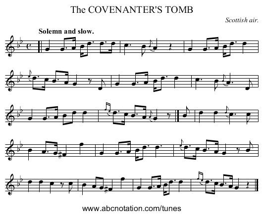 The COVENANTER'S TOMB - staff notation