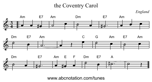 the Coventry Carol - staff notation