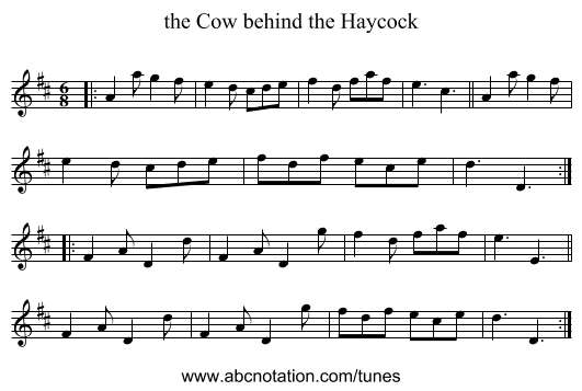 the Cow behind the Haycock - staff notation
