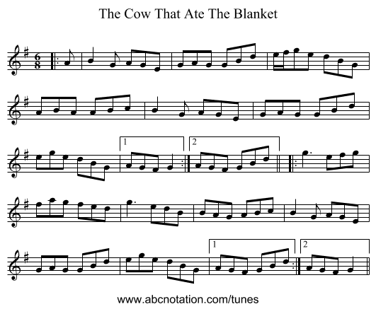 The Cow That Ate The Blanket - staff notation
