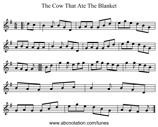 The Cow That Ate The Blanket - staff notation