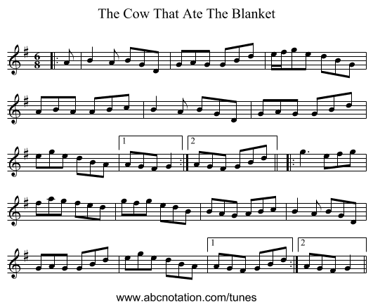 The Cow That Ate The Blanket - staff notation