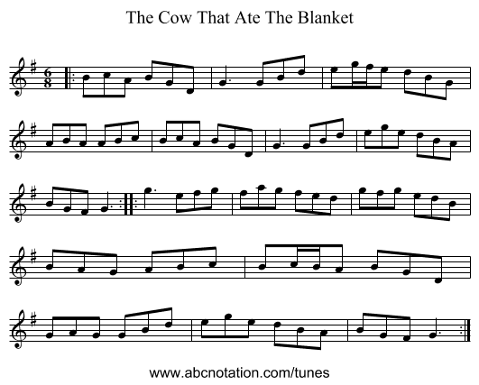 The Cow That Ate The Blanket - staff notation