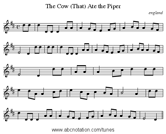The Cow (That) Ate the Piper - staff notation