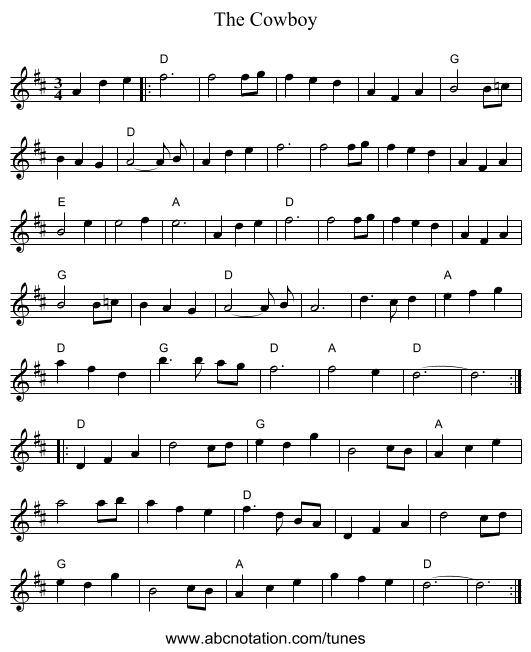 The Cowboy - staff notation