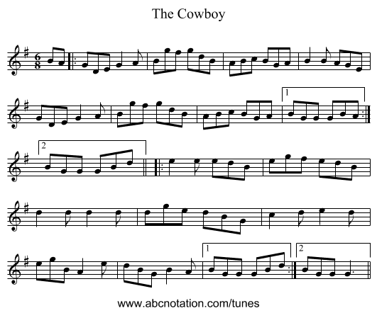 The Cowboy - staff notation