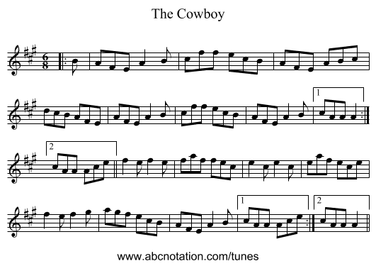 The Cowboy - staff notation
