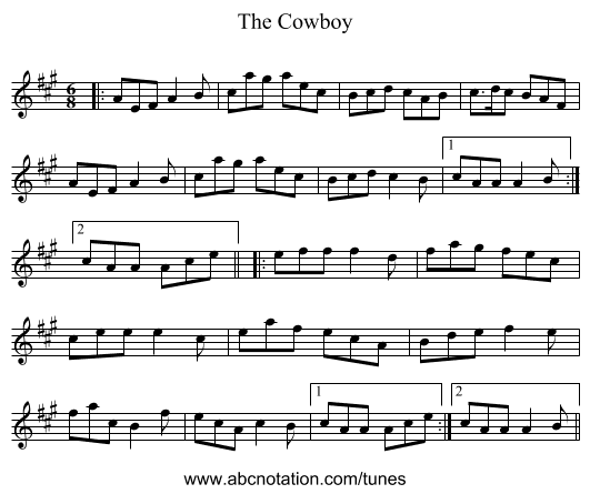 The Cowboy - staff notation