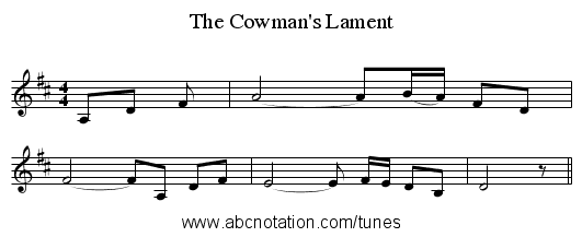 The Cowman's Lament - staff notation