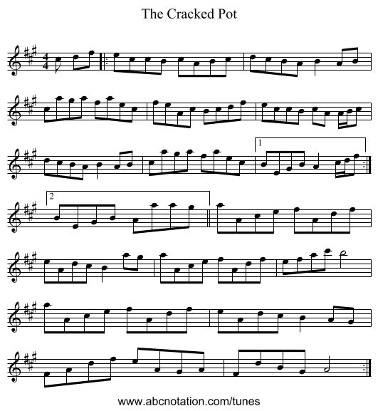 The Cracked Pot - staff notation