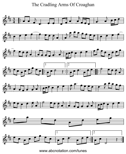 The Cradling Arms Of Croaghan - staff notation